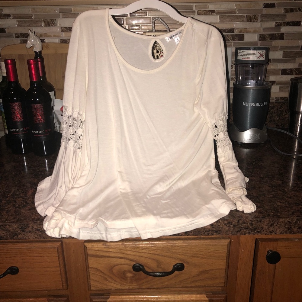 White long sleeve shirt with lace detailing